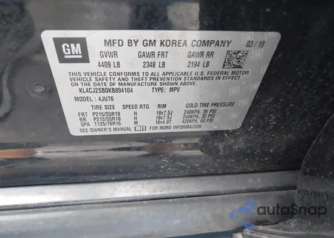 2019 Buick Encore Awd Sport Touring from USA, damaged, VIN KL4CJ2SB0KB894104